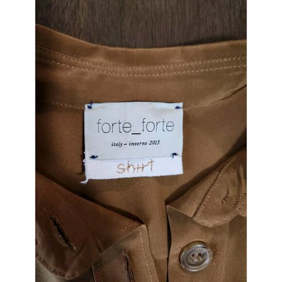 Forte Forte Women's Brown Silk Button Down Shirt Size I Small Long Sleeve Top - Picture 6 of 7